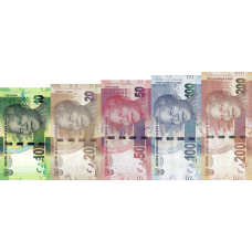 (313) South Africa P143-P147 - 10,20,50,100 200 Rand (2018) (5 Notes)